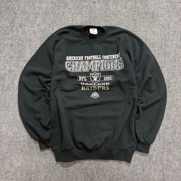 Jerzees Other - VTG Raiders Pullover Sweatshirt Men's L Black Jerzees 02 Conference Champions